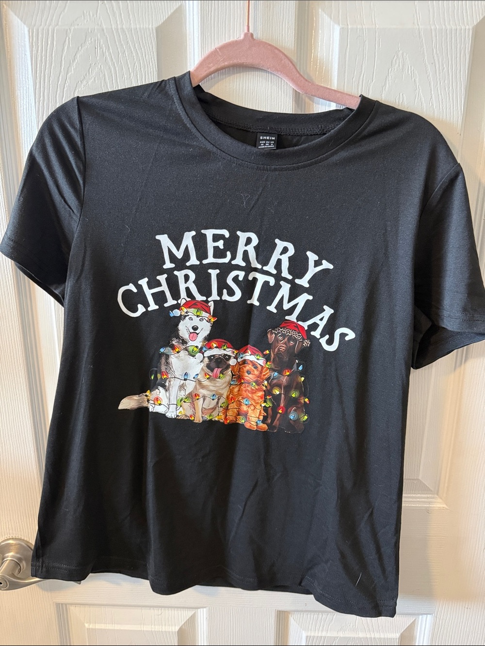 SHEIN Black 'Merry Christmas' Dogs Graphic Tee